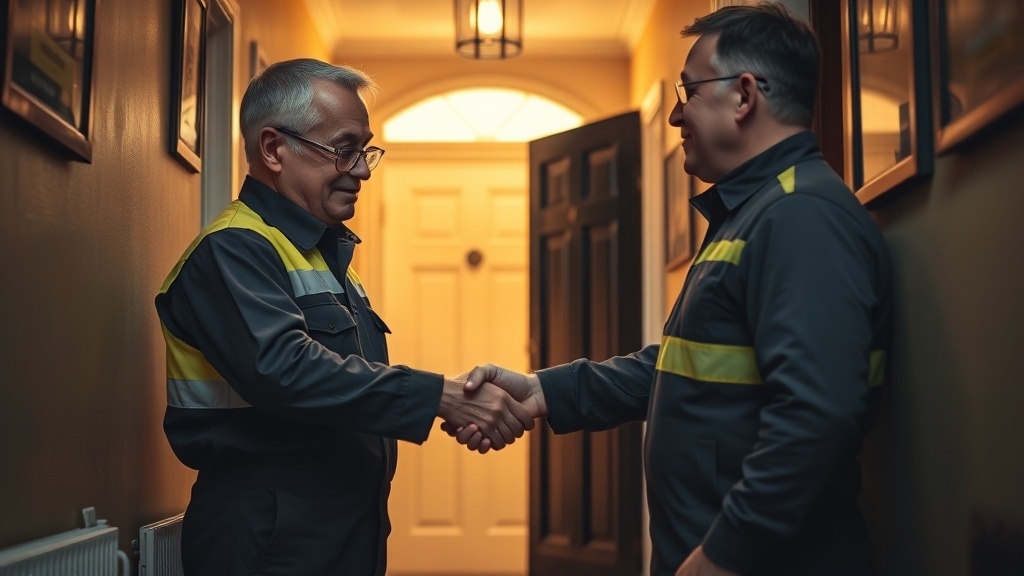 Engineer shaking hands with a South Tottenham homeowner after locating their leak