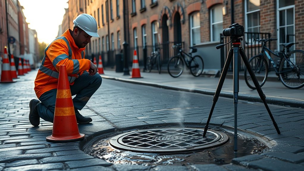 Engineer carrying out water mains leak detection in South Tottenham